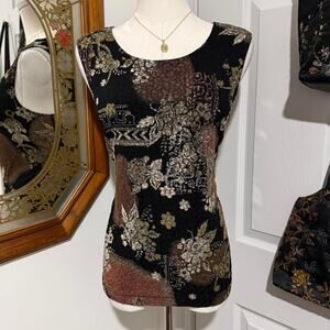 White Stag Black, Brown & Green Floral Patchwork Sleeveless Whimsy Tank Top M